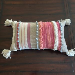 Lumbar throw pillow with tassels cream coral colors